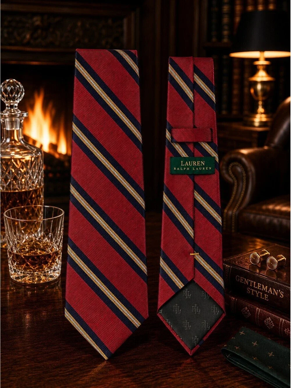 Lauren Ralph Lauren Men’s Tie 100% Silk Repp Preppy Stripe Maroon
